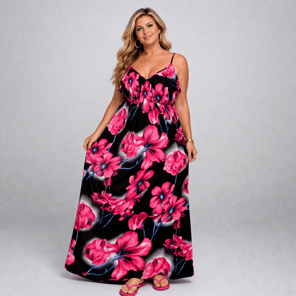 Strappy Maxi Dress with V Frilled Top - FullFab