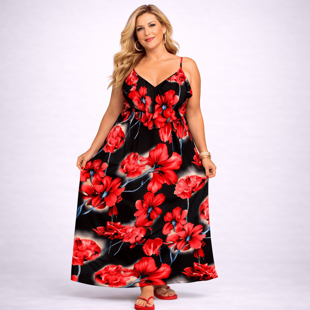 Strappy Maxi Dress with V Frilled Top - FullFab