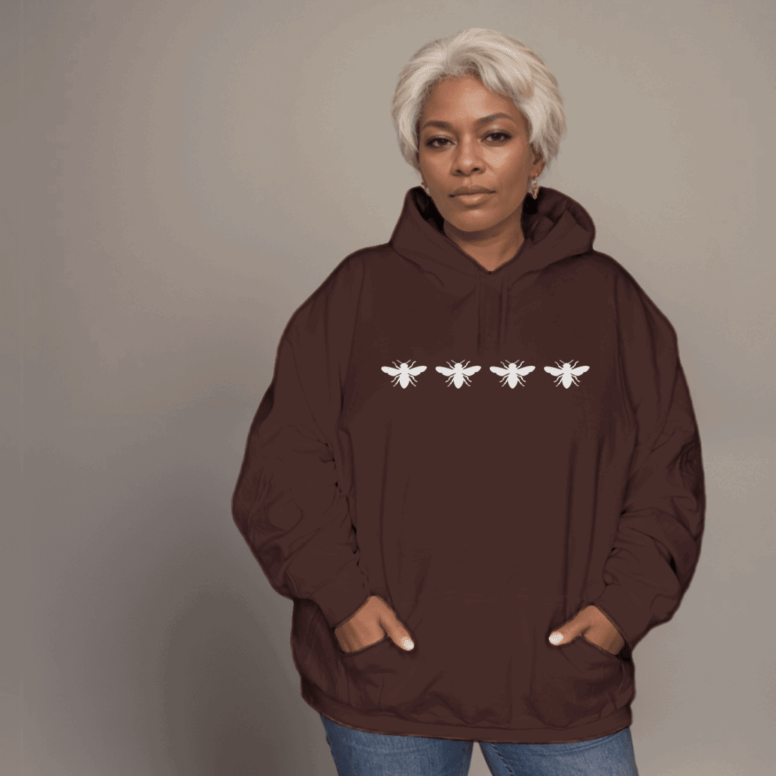 4 Bees Plus-Size Hoodie in Premium 100% Cotton - Soft and Comfortable with Bee Motif - FullFab