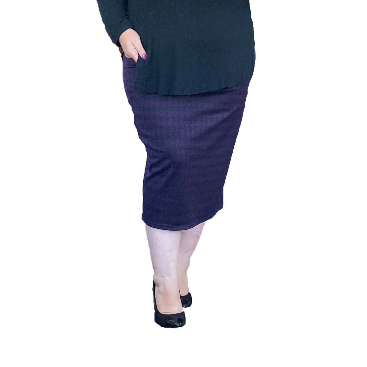 ROCKTHOSECURVES DOGTOOTH CHECK ELASTIC WAIST FITTED PENCIL SKIRT - FullFab