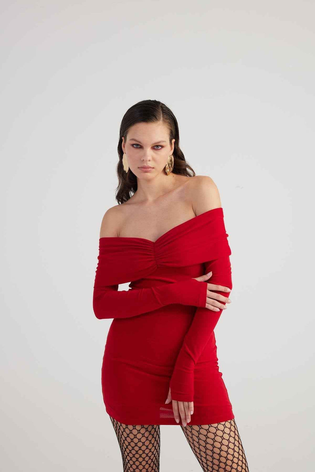 Dreamer Red Bardot Neck Mini Dress