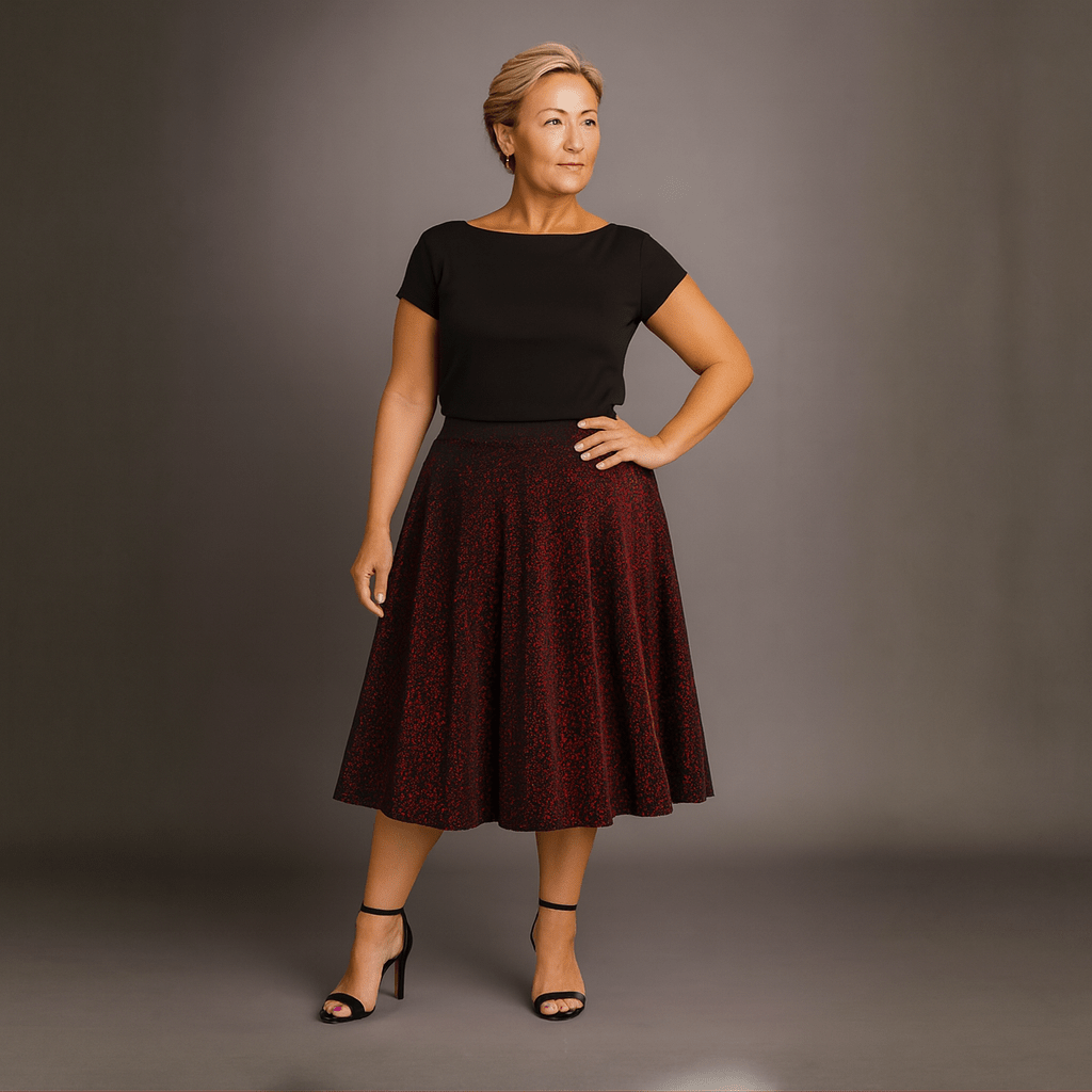 Sparkly Elastic Waist A-Line Swing Skirt - FullFab