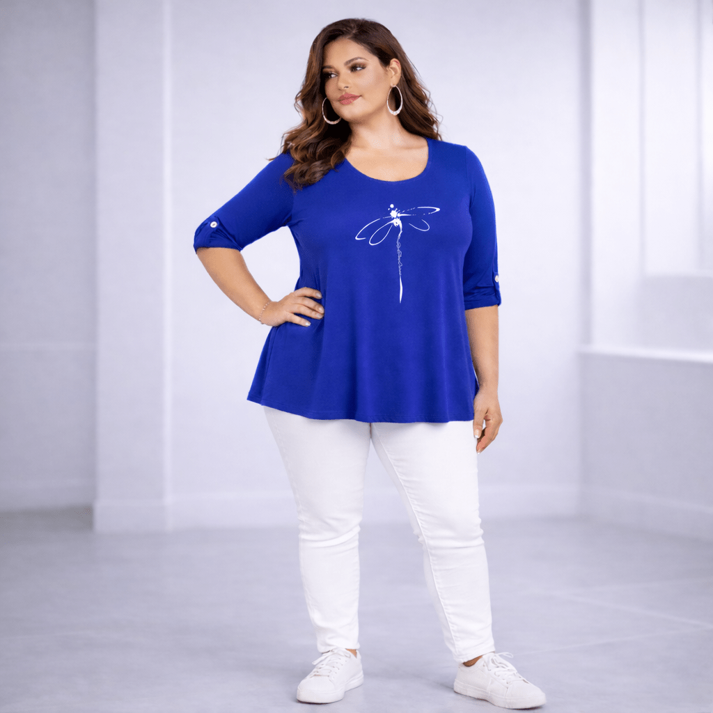 Dragonfly Button Sleeve Swing Top