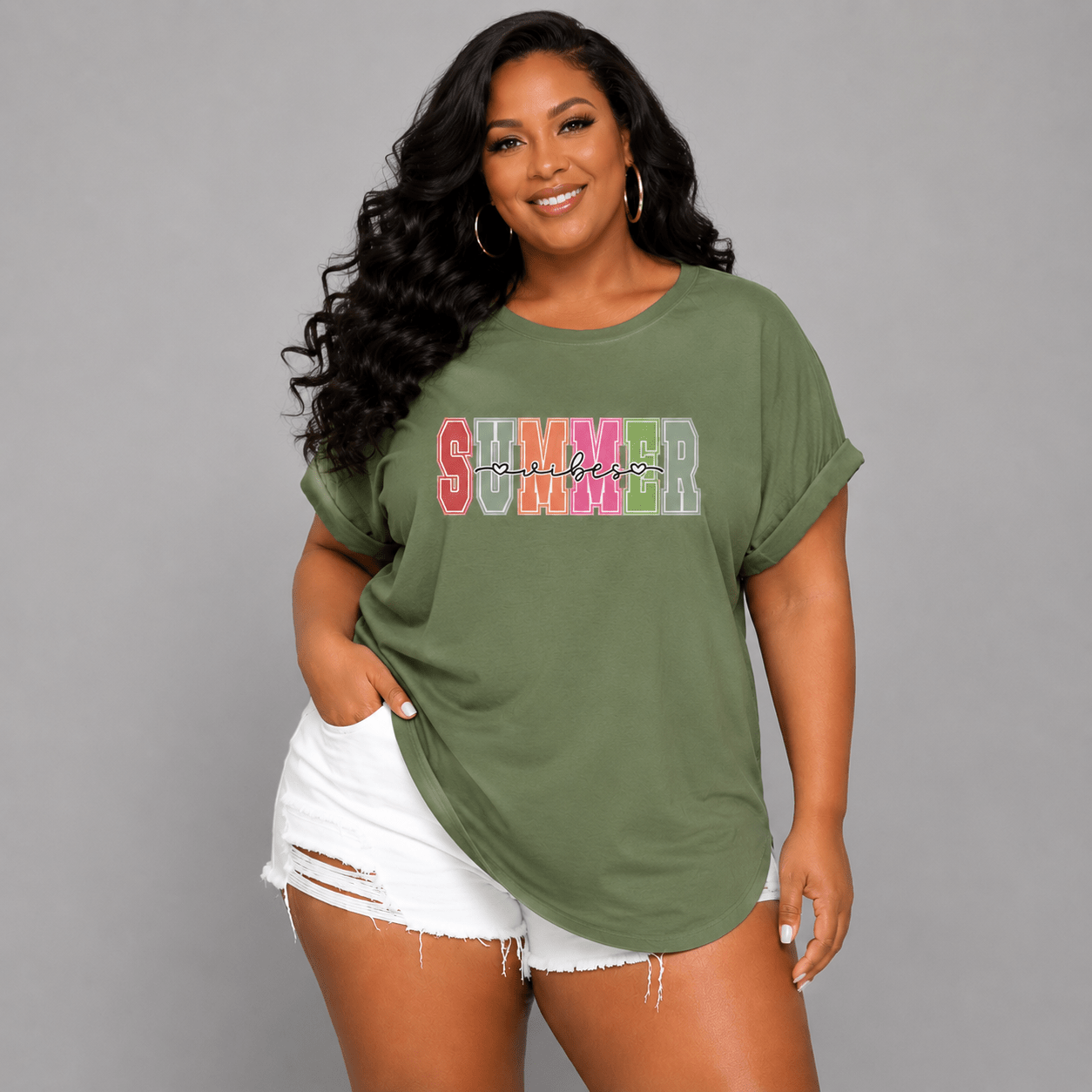 Summer Vibes Dipped-Hem T-Shirt - FullFab