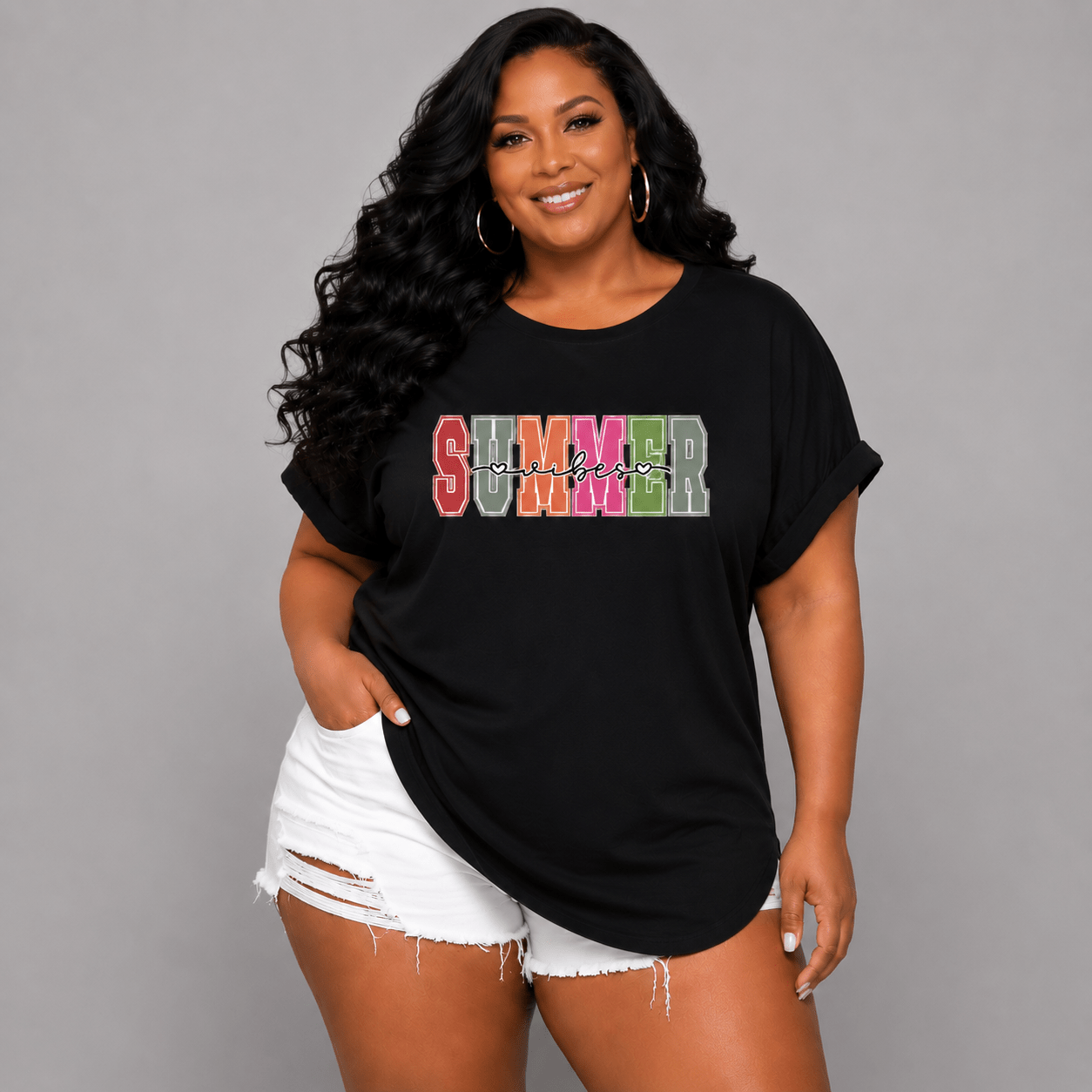 Summer Vibes Dipped-Hem T-Shirt - FullFab