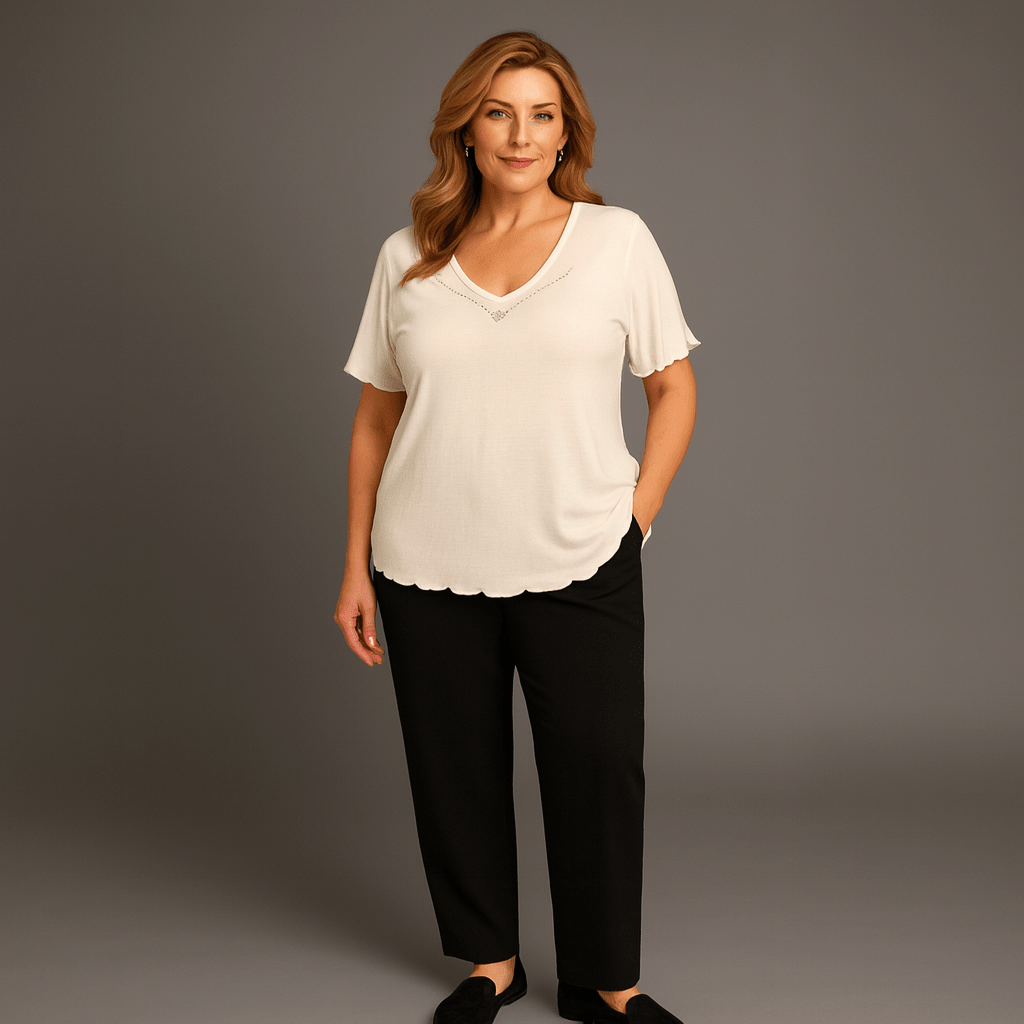 Short Sleeve Studded V-Neck Top