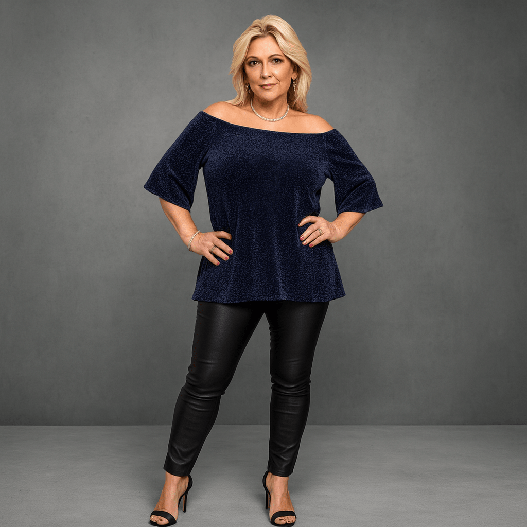 Bardot Off Shoulder Trumpet Sleeve Sparkly Top