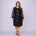 Cocktail Dress with Net Sleeves and Silver Sequins