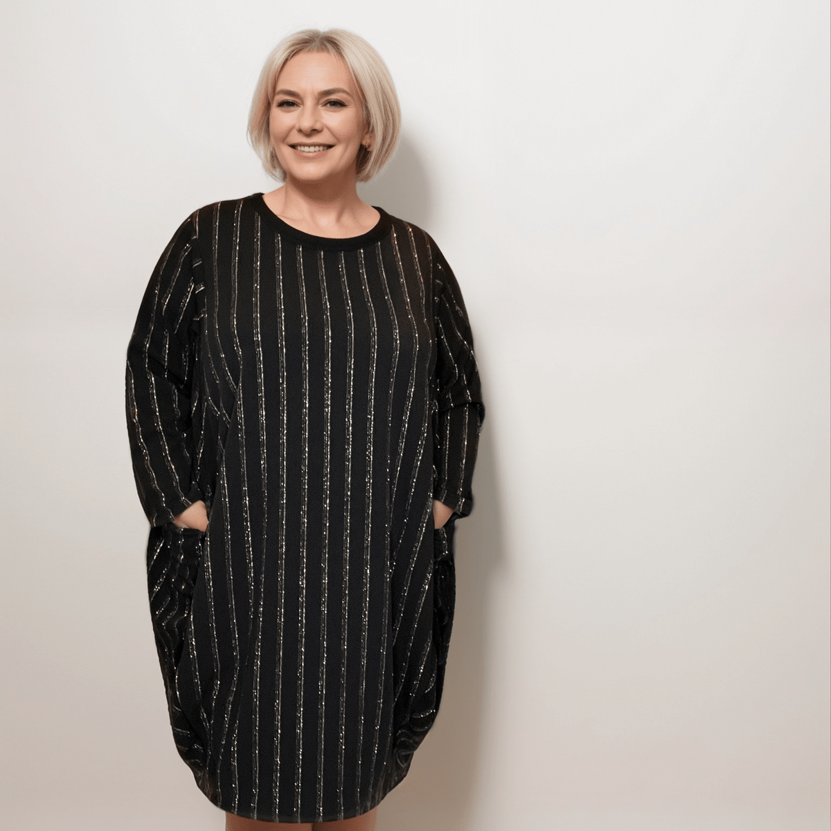 STRIPED JUMPER DRESS WITH SPARKLY THREAD - FullFab