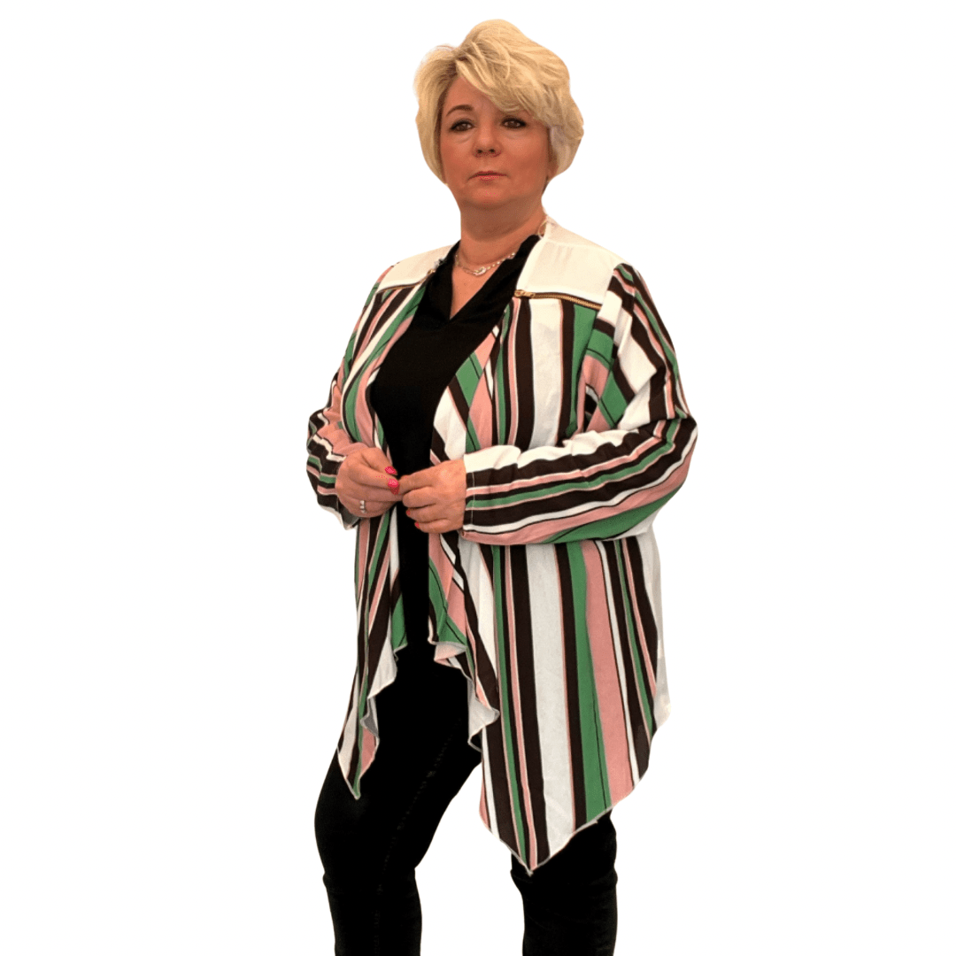 STRIPED WATERFALL JACKET WITH FEATURE ZIP SHOULDERS - FullFab