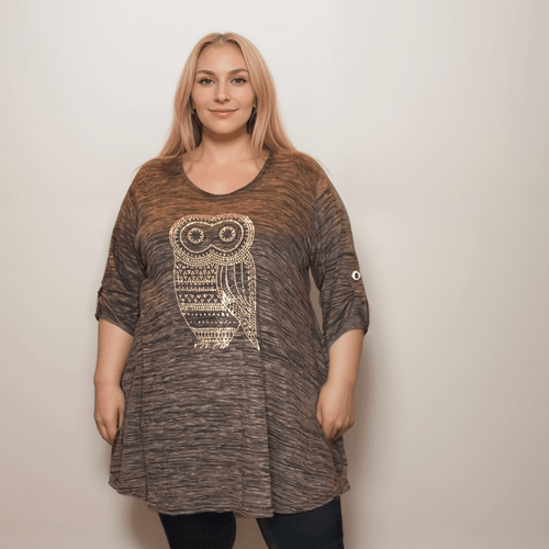 BUTTON SLEEVE SWING TOP WITH STUDDED OWL - FullFab