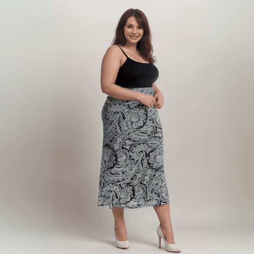 BLACK WHITE PAISLEY MAXI SKIRT - FullFab