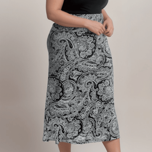 BLACK WHITE PAISLEY MAXI SKIRT - FullFab