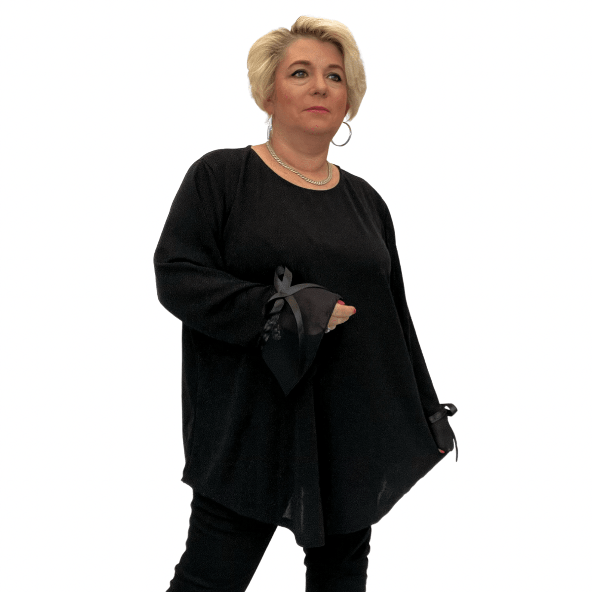 ROCKTHOSECURVES SPARKLY SHIMMER DIPPED HEM TOP WITH BOW CUFFS - FullFab