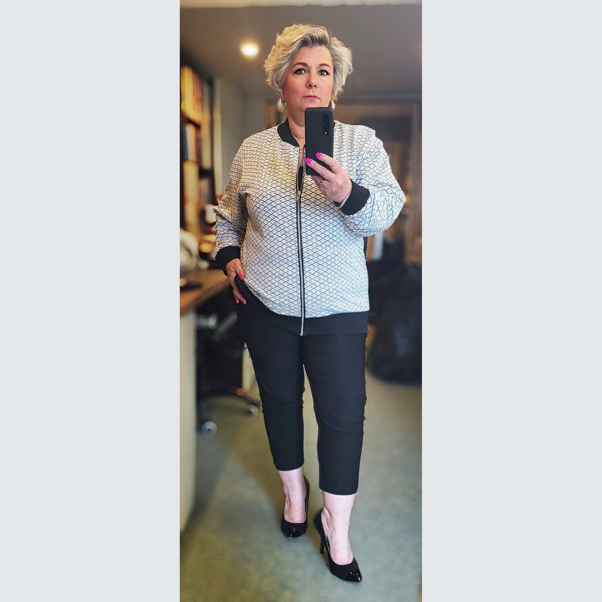 ROCKTHSECURVES BASKET WEAVE PRINT ZIP UP STRETCHY BOMBER JACKET - FullFab