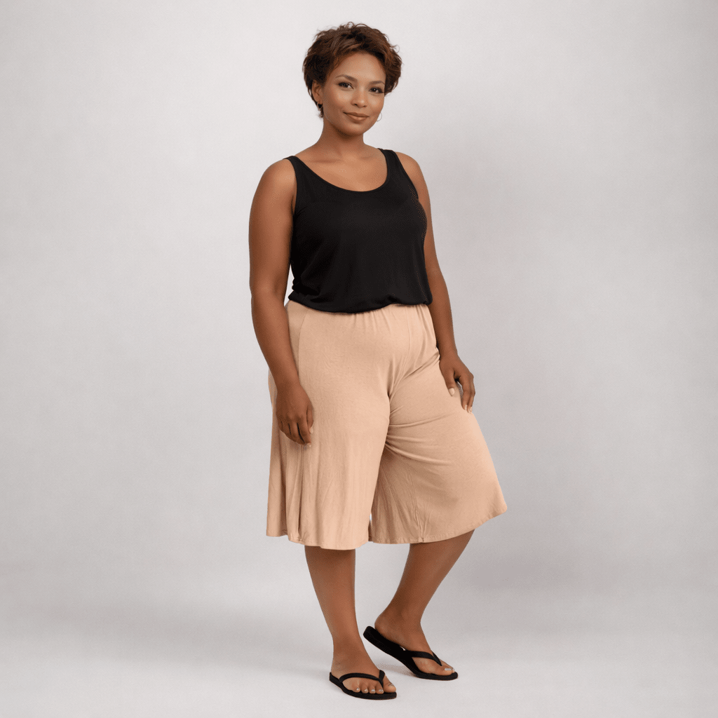 Plain Elastic High Waist Wide Leg Culottes Shorts - FullFab