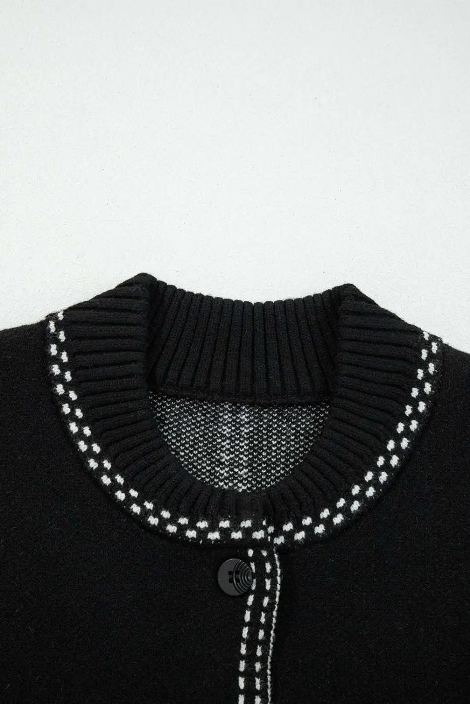 Black Contrast Trim Knit Cardigan Women UK - FullFab