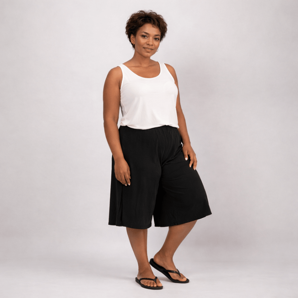 Plain Elastic High Waist Wide Leg Culottes Shorts - FullFab