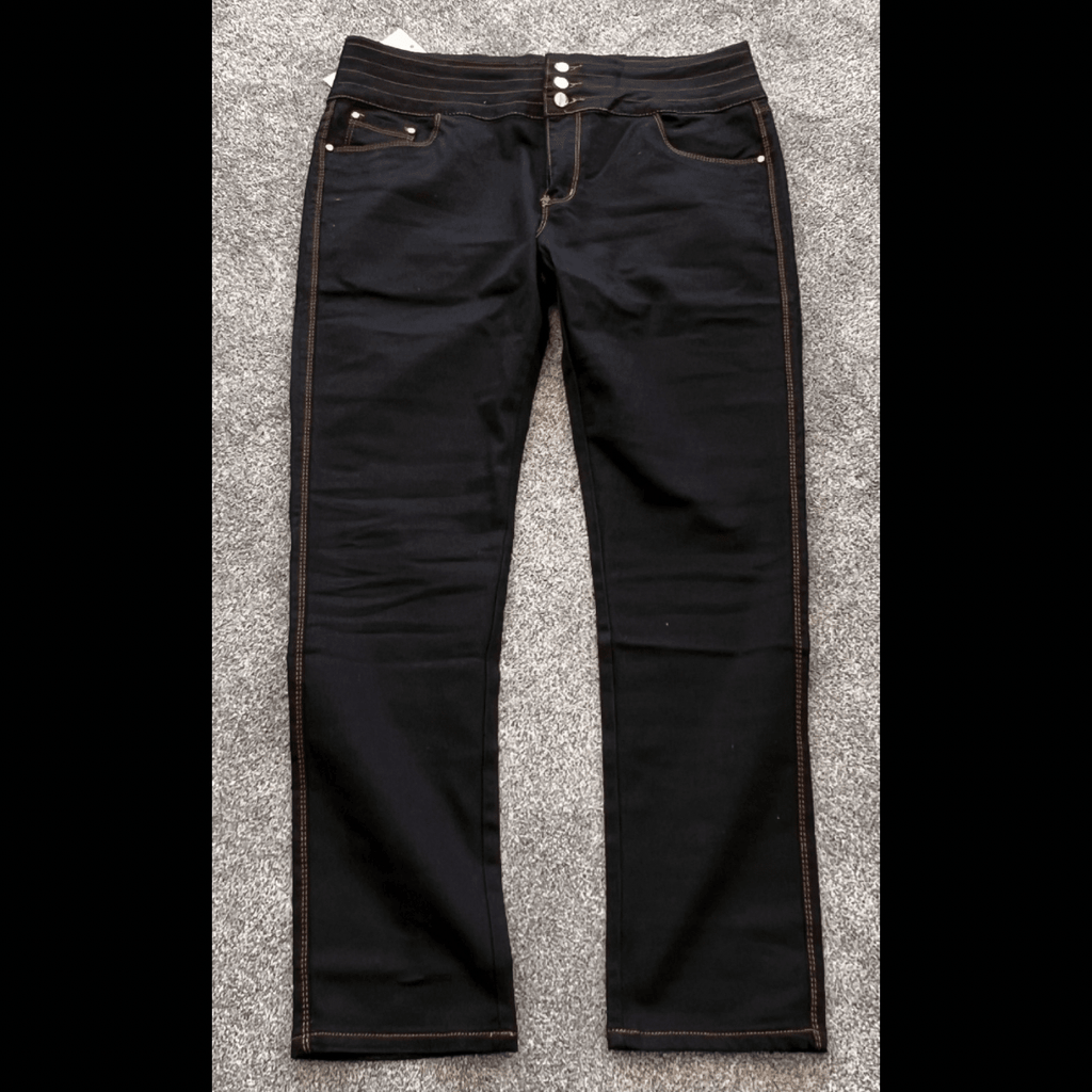 ROCKTHOSECURVES BLACK STRETCH HIGH WAIST JEANS WITH GOLD BUTTONS AND LATTICE WAIST - FullFab