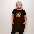 BLACK LONG POCKET T-SHIRT / TOP WITH PRETTY FLOWERS - FullFab