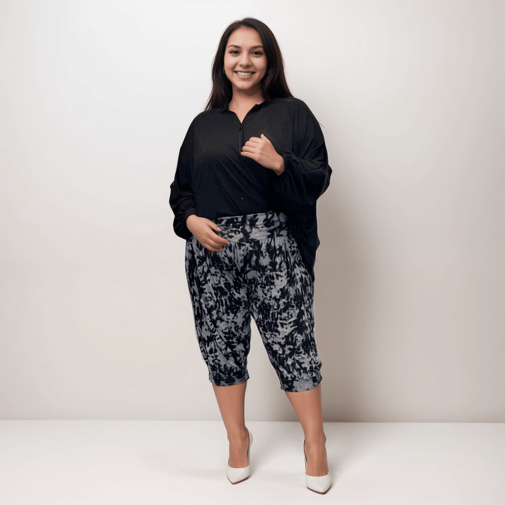 BLACK GREY SPLASH 3/4 HAREM PANTS - FullFab