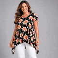 Black Red Floral Hanky Hem Swing Top - FullFab