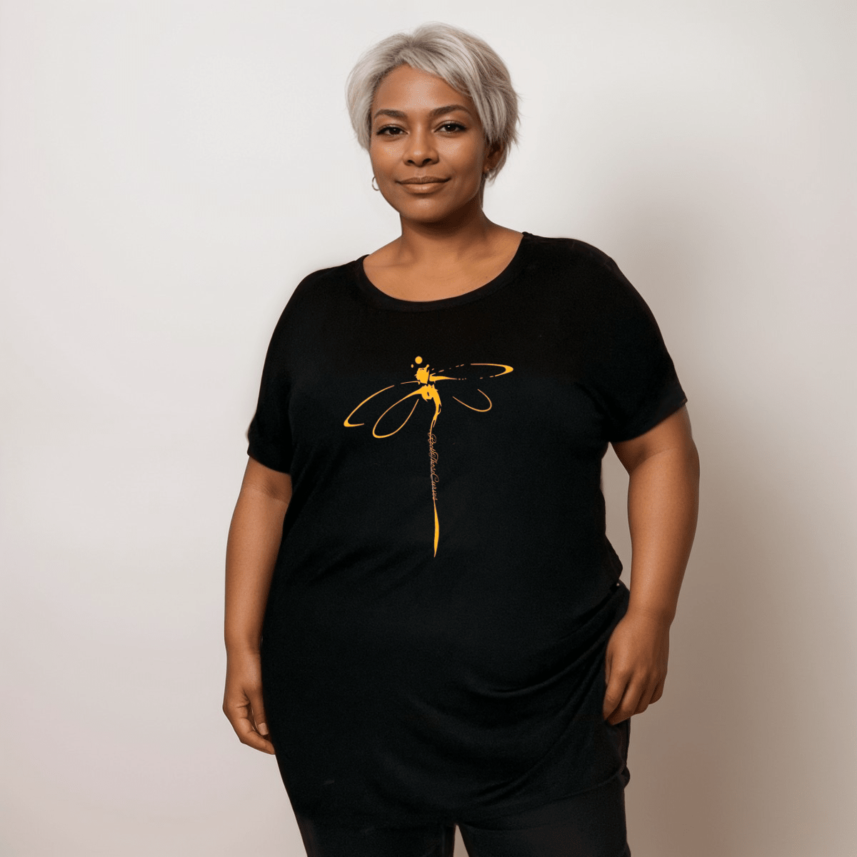 Plus‑Size Coloured Dragonfly Short Sleeve Dipped Hem T‑Shirt - FullFab