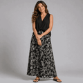 Black Tie Dye Effect Elastic Waist Maxi Skirt - FullFab