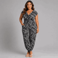 Black White Abstract Cowl Neck Jumpsuit - FullFab
