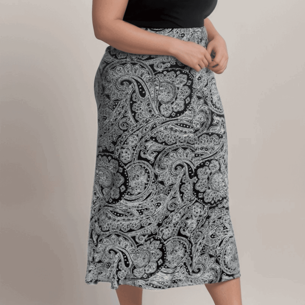 BLACK WHITE PAISLEY MAXI SKIRT - FullFab