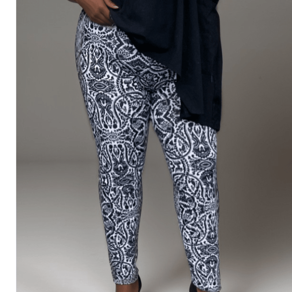 BLACK WHITE PAISLEY LEGGINGS - FullFab