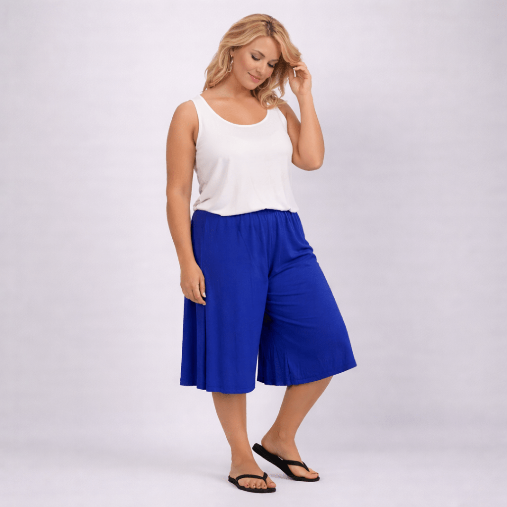 Plain Elastic High Waist Wide Leg Culottes Shorts - FullFab