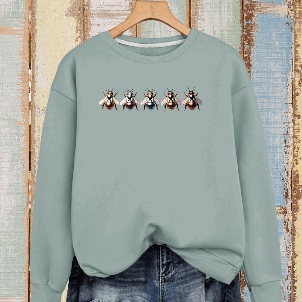 Cotton Sweatshirt with 5 Multi Coloured Bees - FullFab