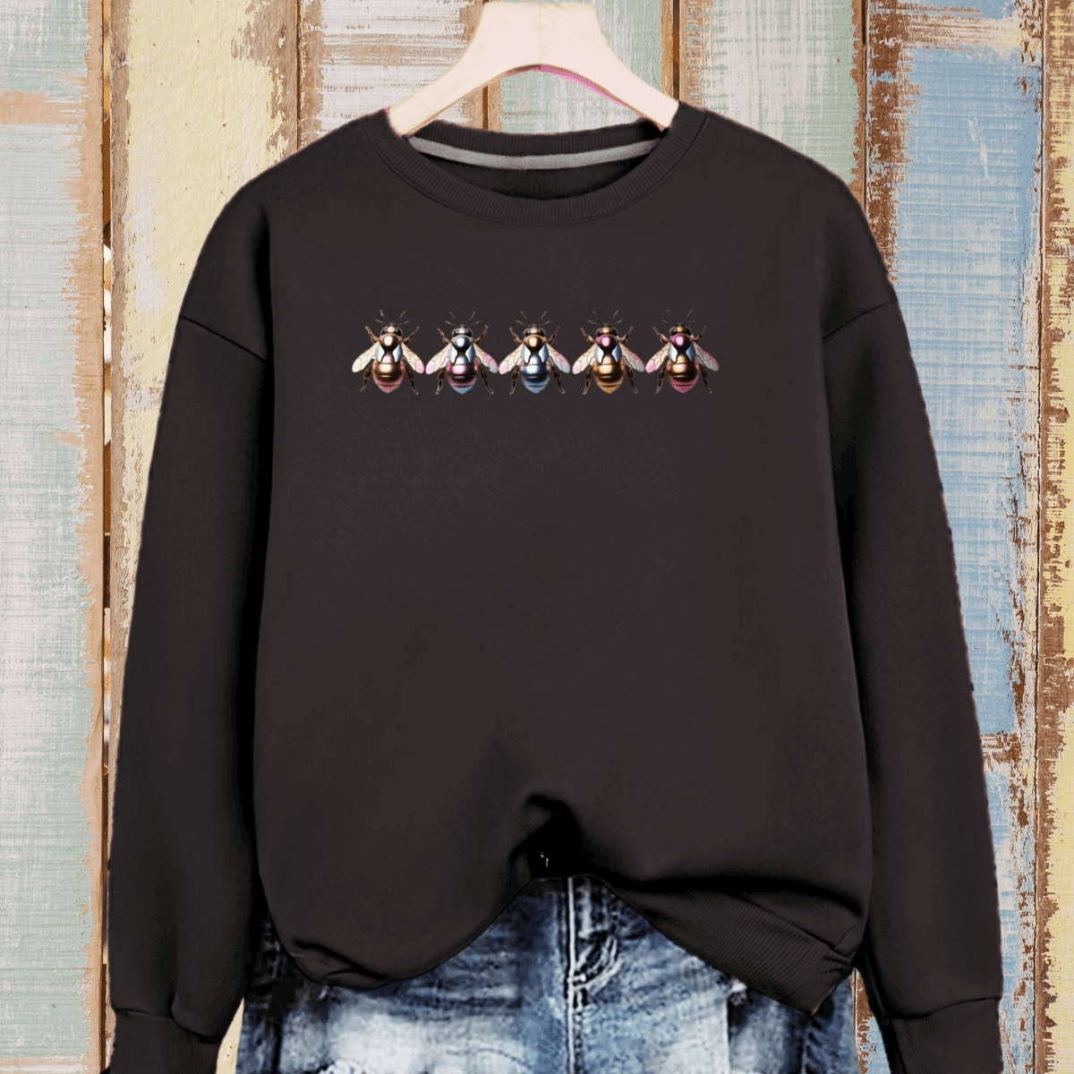 Cotton Sweatshirt with 5 Multi Coloured Bees - FullFab