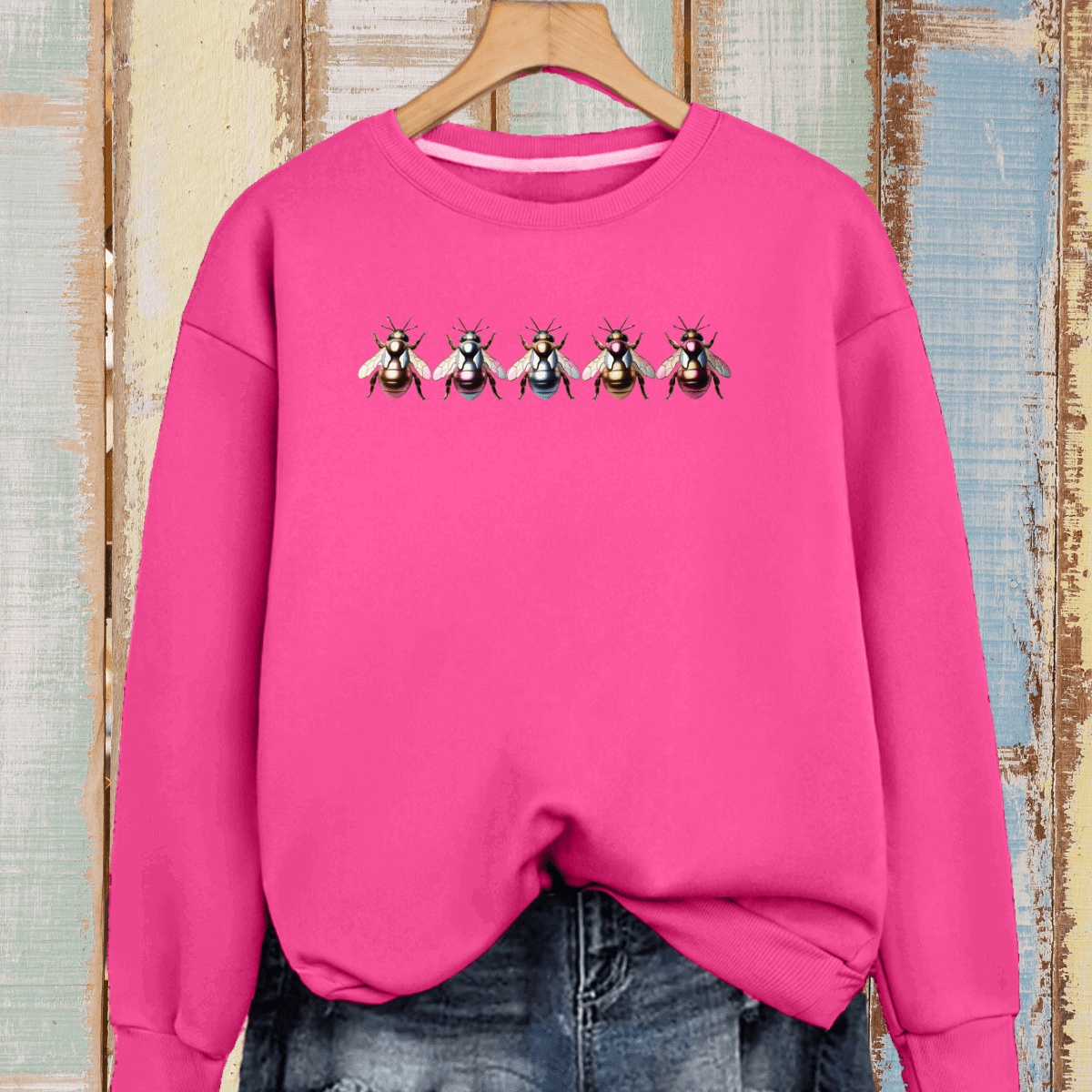 Cotton Sweatshirt with 5 Multi Coloured Bees - FullFab