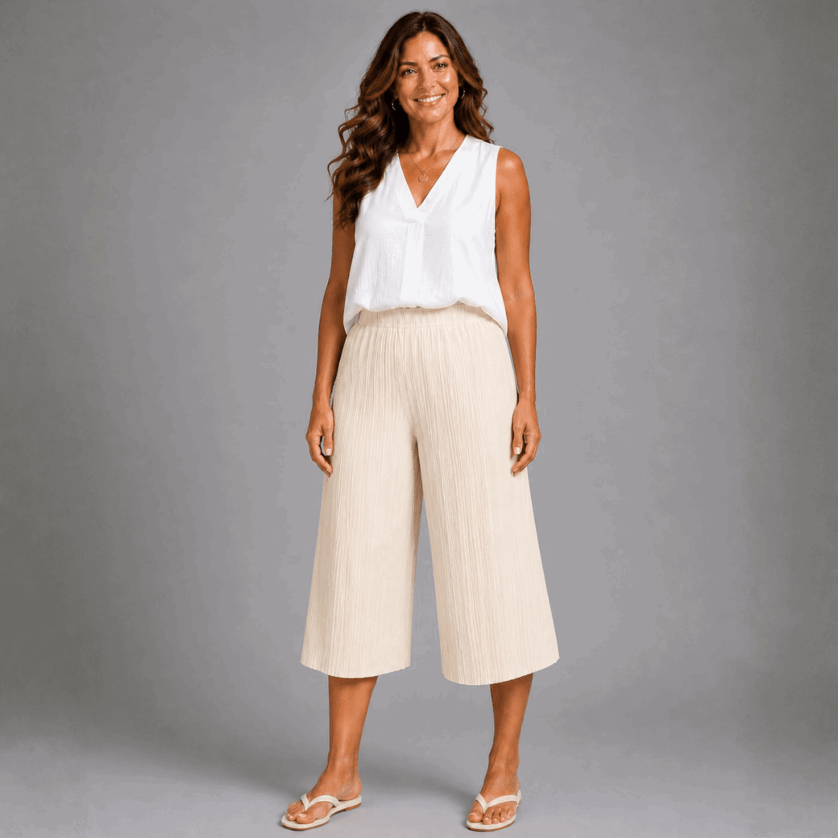 Crinkle Pleated Elastic Waist Culottes / Long Shorts - FullFab