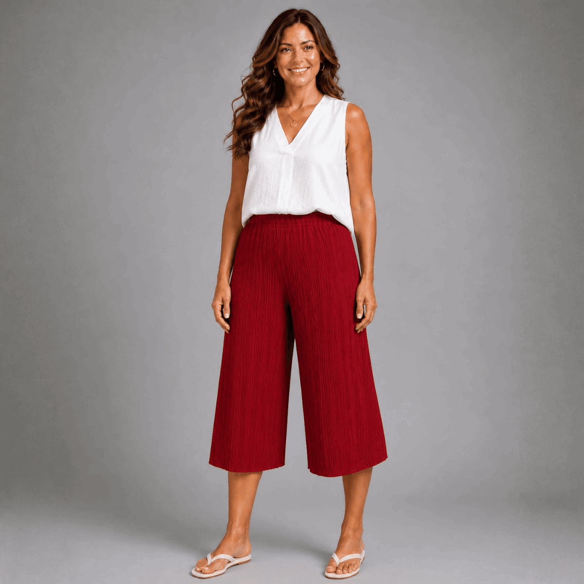 Crinkle Pleated Elastic Waist Culottes / Long Shorts - FullFab