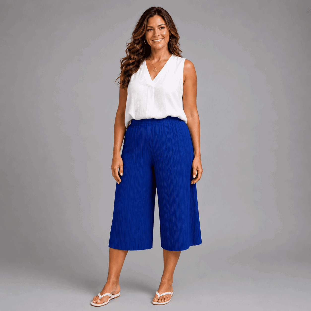 Crinkle Pleated Elastic Waist Culottes / Long Shorts - FullFab