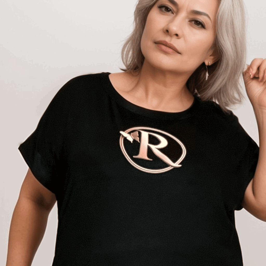 DIPPED HEM T-SHIRT WITH SIGNATURE R PINK LOGO - FullFab