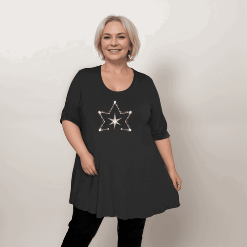 Double Star Plus-Size Button Sleeve Swing Top - FullFab