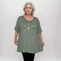 Double Star Plus-Size Button Sleeve Swing Top - FullFab