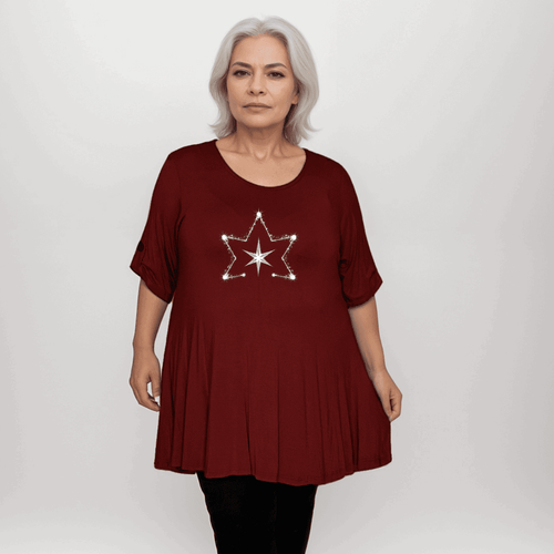 Double Star Plus-Size Button Sleeve Swing Top - FullFab