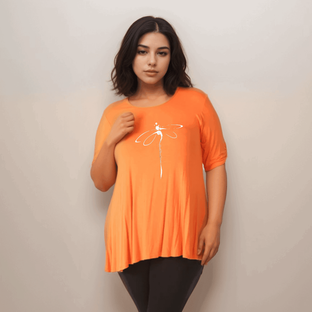Dragonfly Button Sleeve Swing Top - FullFab