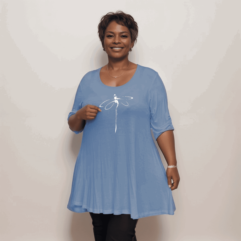 Dragonfly Button Sleeve Swing Top - FullFab