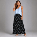 Black Blue Floral Elastic Waist Maxi Skirt - FullFab