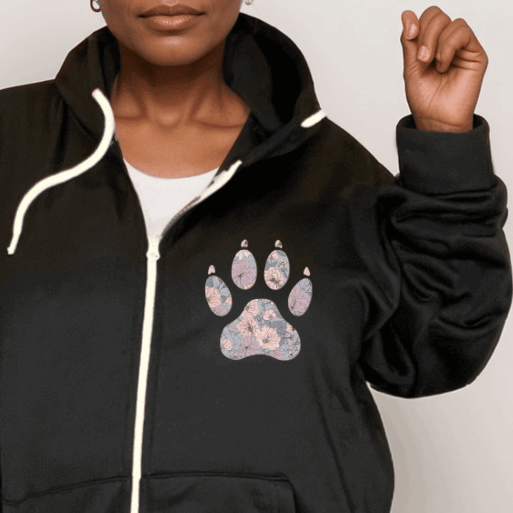 FLORAL PAW PRINT ZIP UP HOODIE - FullFab