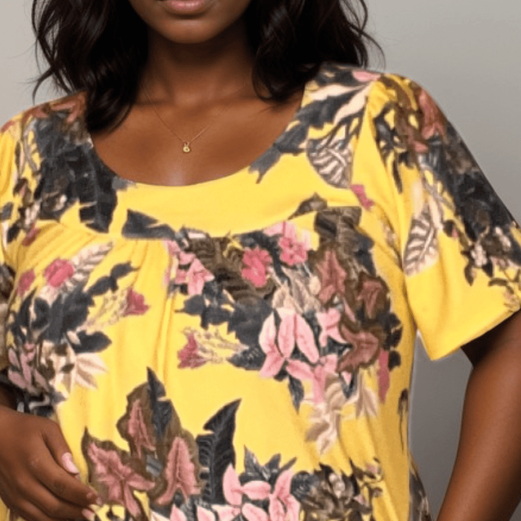 Yellow Tropical Short Sleeve Smock Top - FullFab