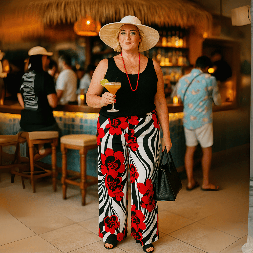 Red White Black Swirl Wide Leg Palazzo Trousers - FullFab