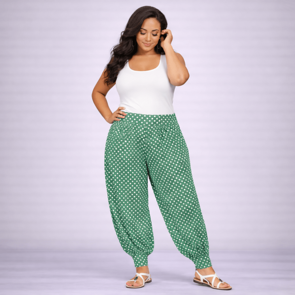 Polka Dot High Rise Harem Pants - FullFab
