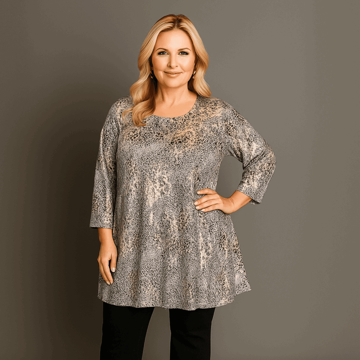 Grey Bronze 3/4 Sleeve Swing Top - FullFab